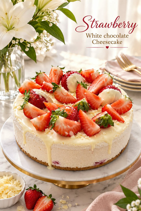 Strawberry White Chocolate Cheesecake, handcrafted in Calgary by I Bake Cheesecake